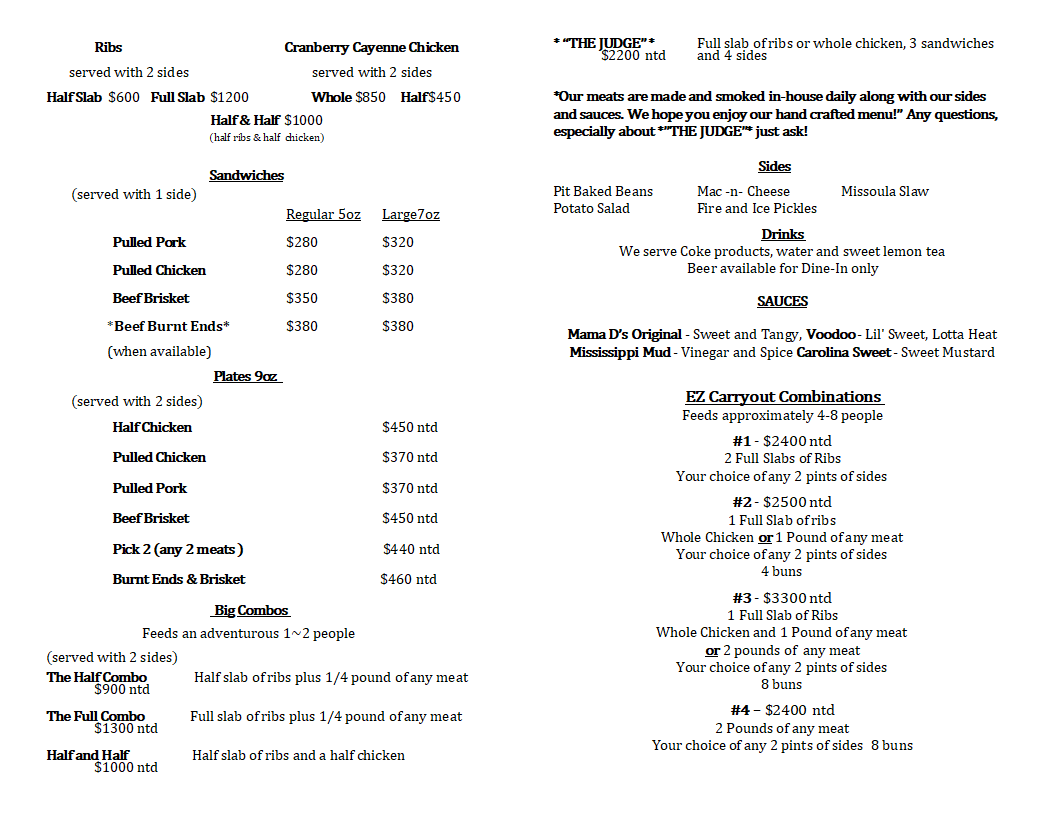 English Menu